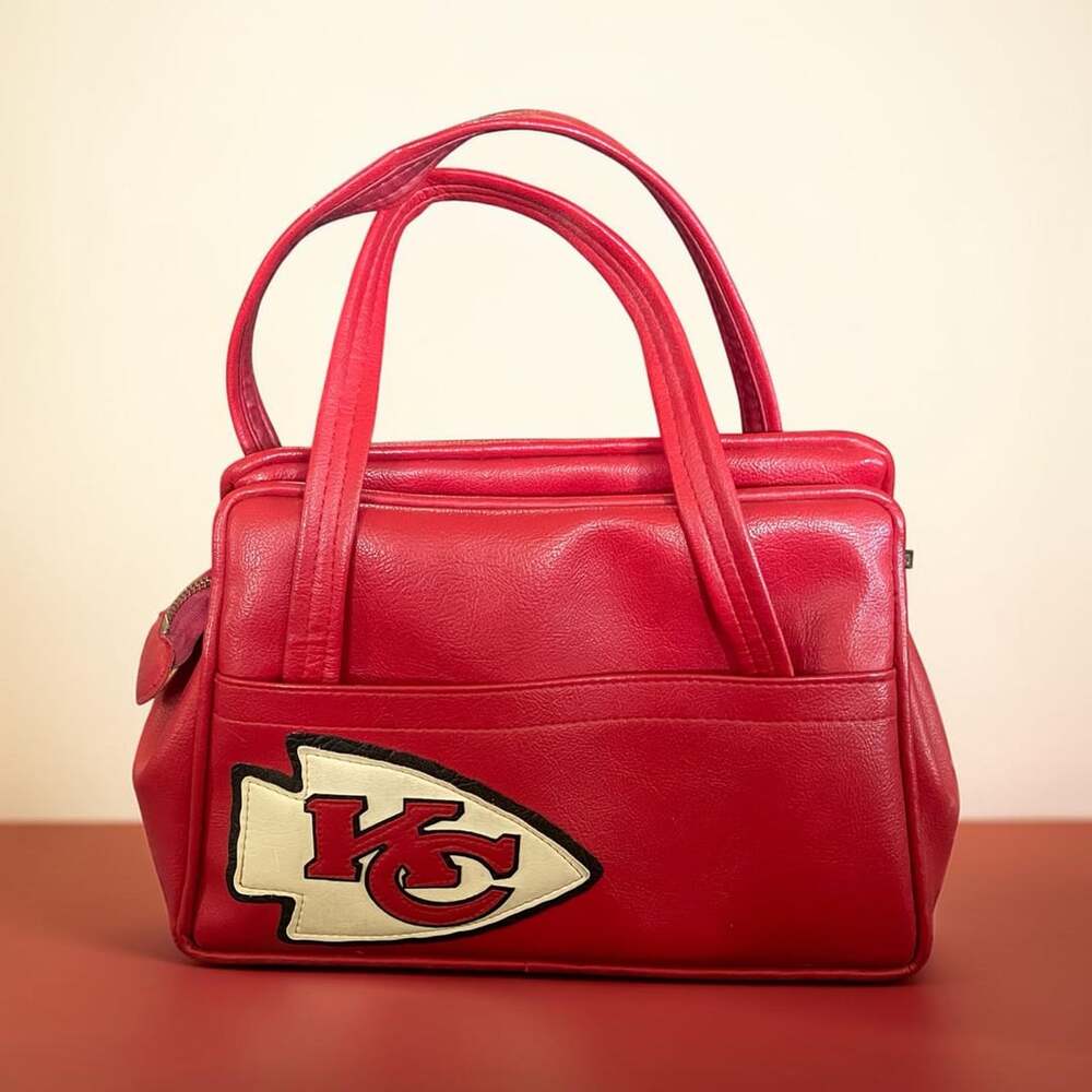 Vintage Kansas City Chiefs Red Leather Handbag Tote Purse